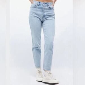 Pacsun Ultra High Rise Slim Button Fly Denim Blue Jeans, 24